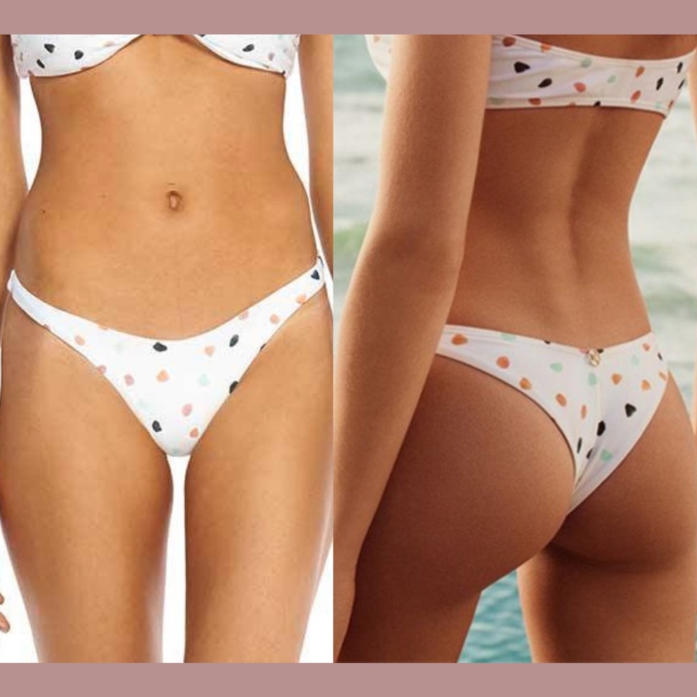NWT $88 ViX Arena Amber Dot Print‎ Thong Bikini Bottoms in White [SZ XS ]